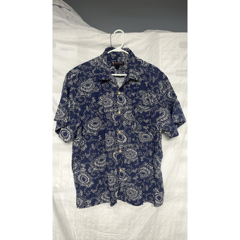 Polo Jeans Co Ralph Lauren Blue Floral Hawaiian Shirt Men Short Sleeve XL